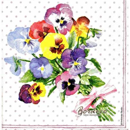 Serwetka decoupage firmy AMBIENTE bratki i kropki 25x25cm